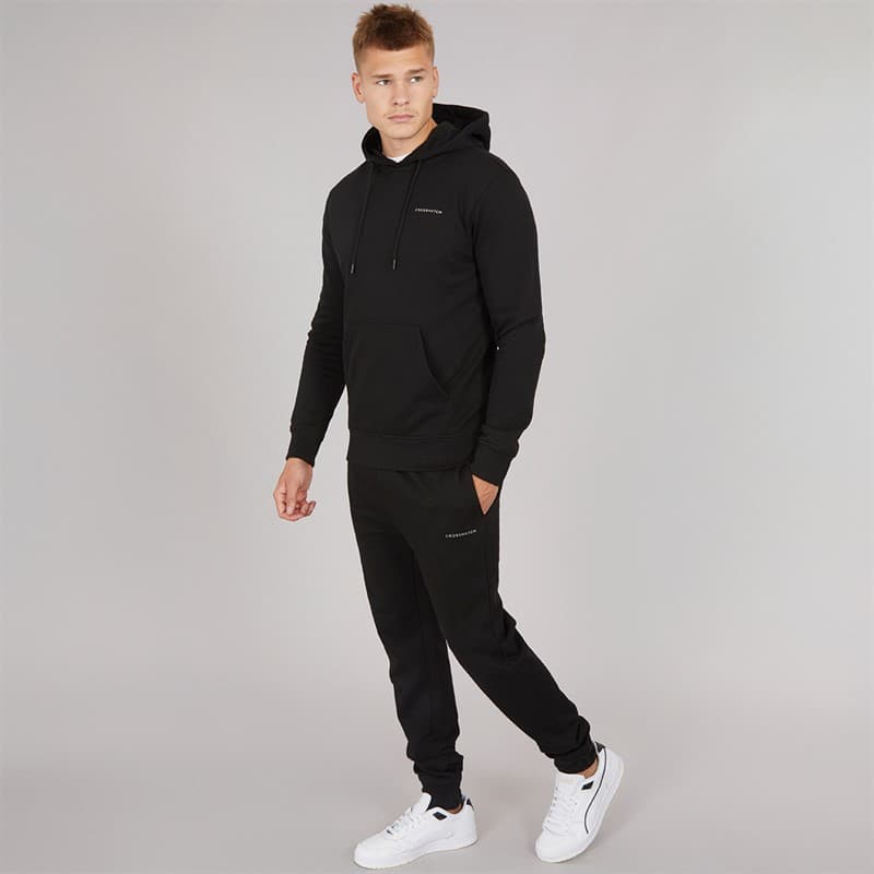 Crosshatch Heren Chelmere Hoodie en Joggingbroek Set Zwart - Afbeelding 1