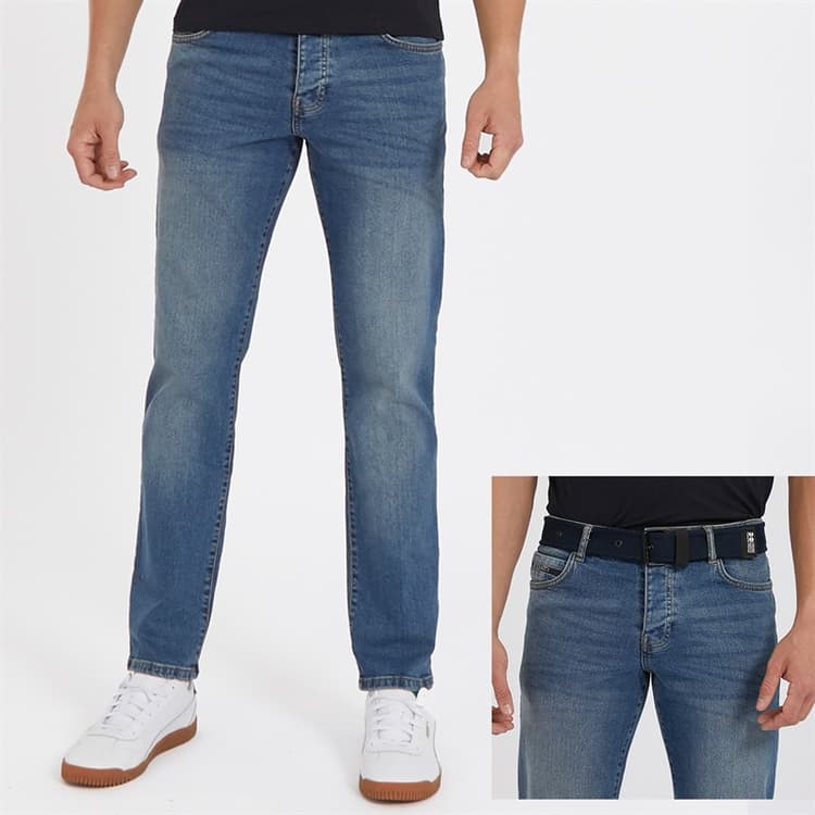 Crosshatch Heren Princed Straight Fit Jeans Stone Wash