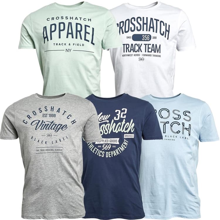 Crosshatch Herenshirts Mantore Vijf-Pack Geprint Assorti