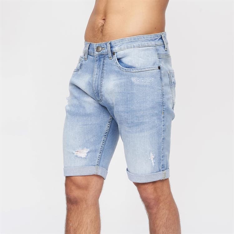 Crosshatch Herenshorts RipTrey met krasdetail Denim Lichtgewassen