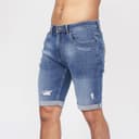 Crosshatch Heren Riptrey Denim Shorts met Krasdetail Mid Wash