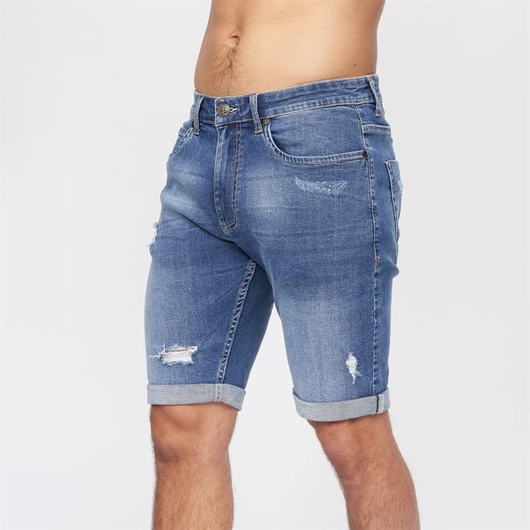 Crosshatch Heren Riptrey Denim Shorts met Krasdetail Mid Wash