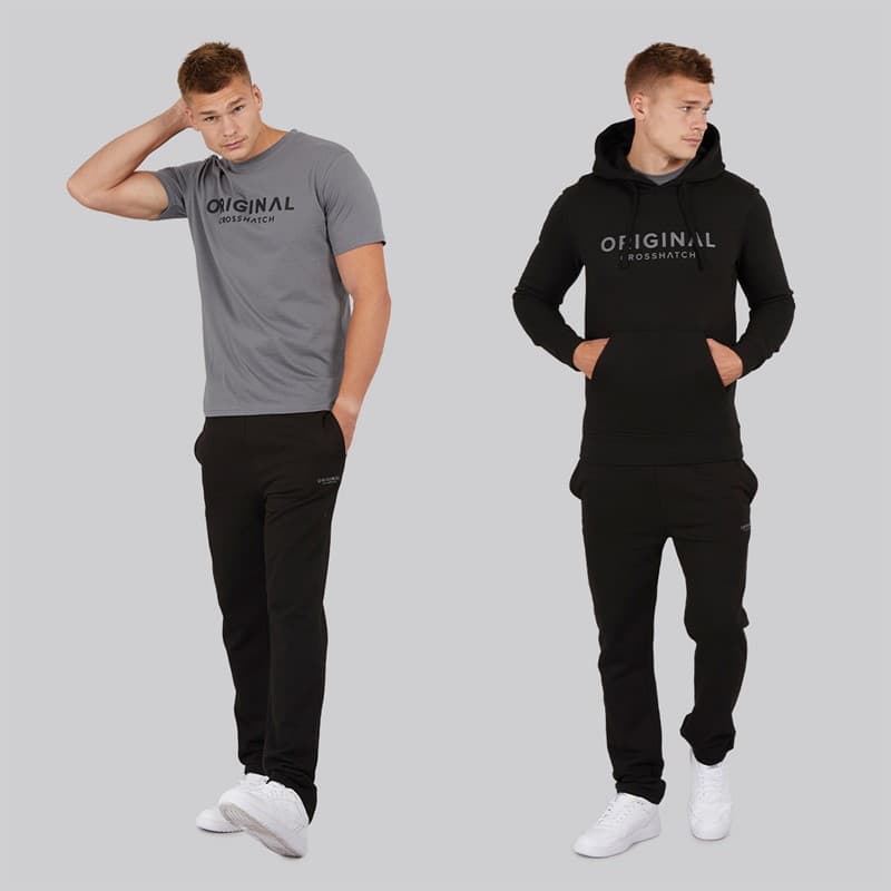 Crosshatch Heren Chemberry Hoodie T-shirt En Joggingbroek Set Met Open Zoom Zwart/Antraciet - Afbeelding 3
