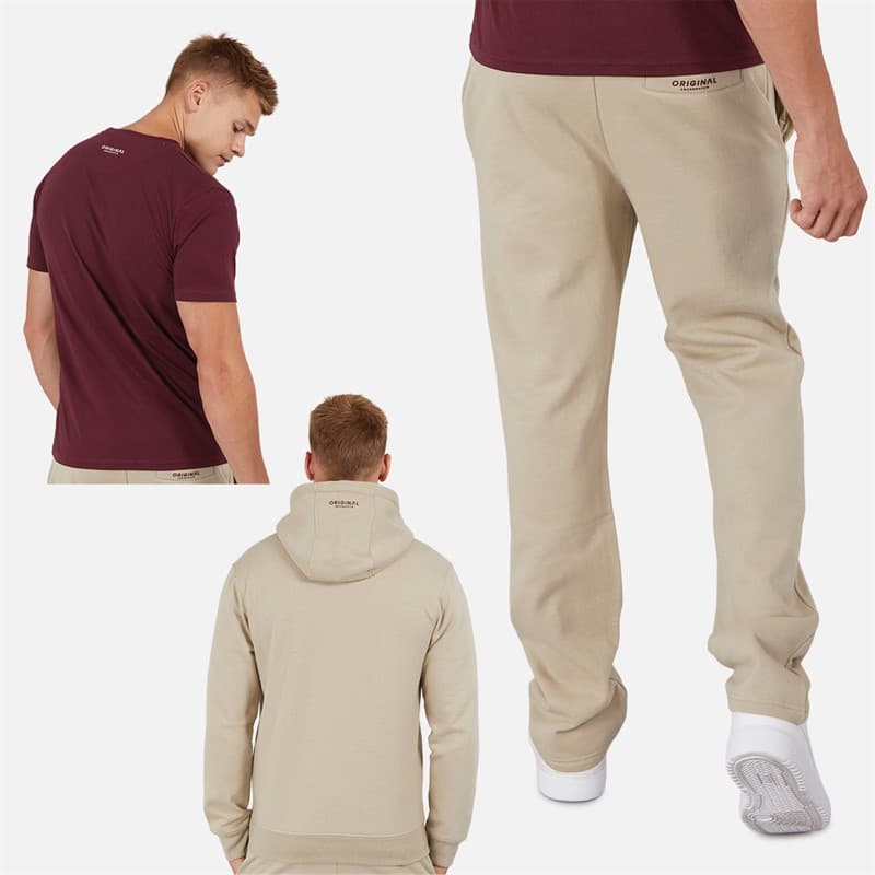 Crosshatch Heren Chemberry Hoodie T-Shirt En Open Zoom Joggingbroek Set Steen / Bordeau - Afbeelding 2