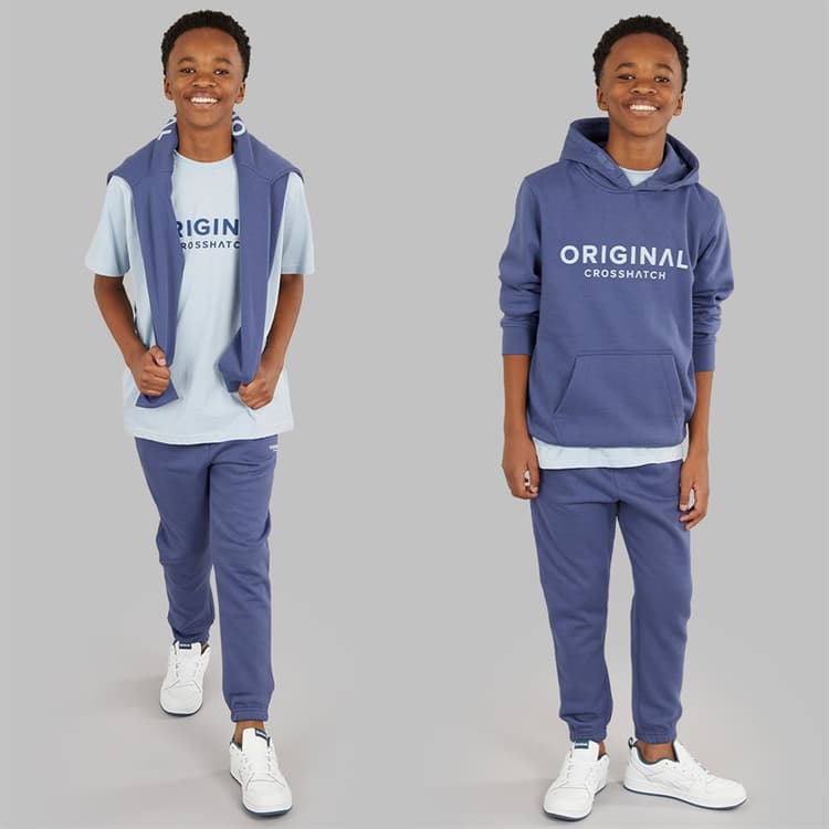 Crosshatch Jongens Driedelig Hoodie Sweatshirt T-Shirt En Joggingbroek Set Denim Blauw/Ijs Blauw