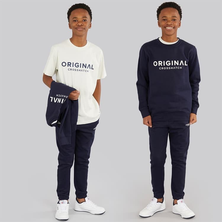 Crosshatch Jongens Vierdelige Hoodie Sweatshirt T-Shirt En Joggingbroek Set Marineblauw/Gebroken Wit