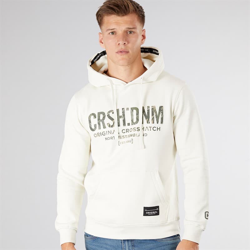 Crosshatch Heren Campbox Hoodie Off White - Afbeelding 1