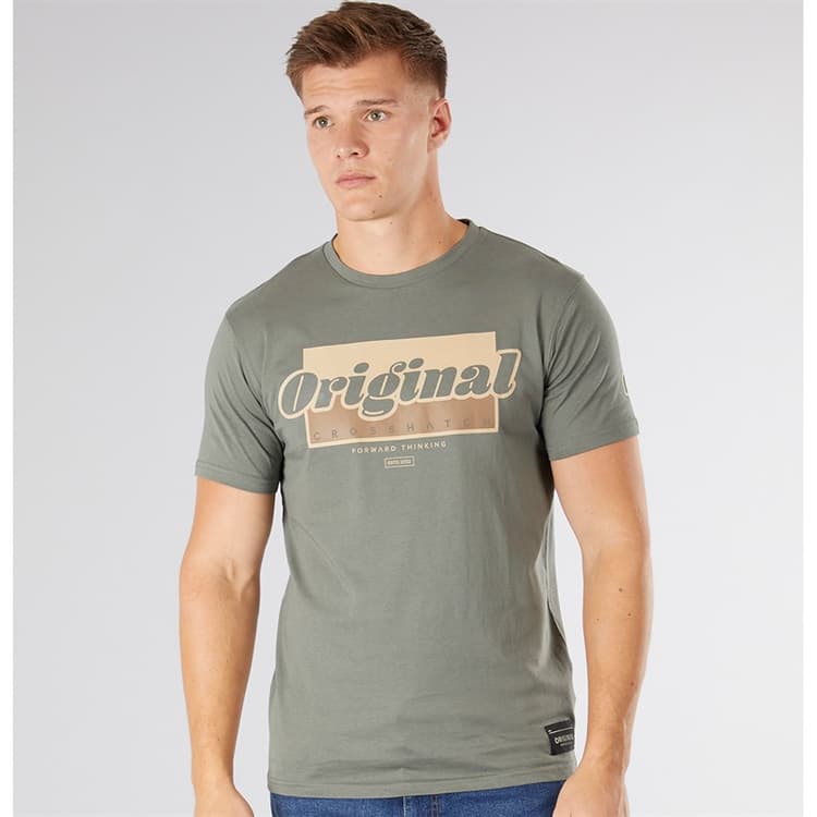 Crosshatch Heren Chevin T-Shirt Olijf