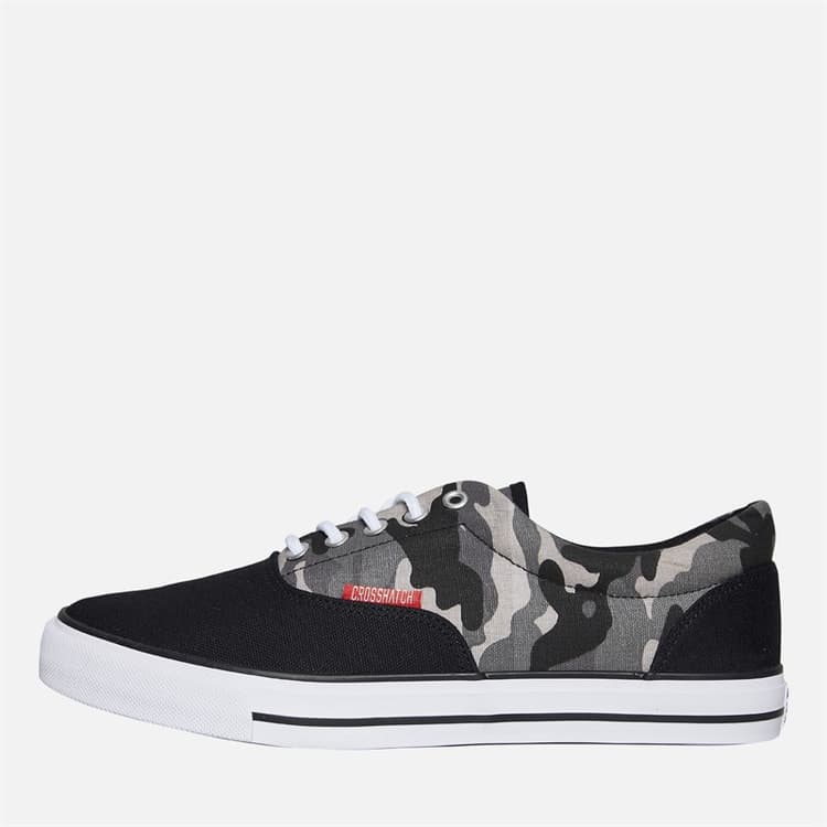 Crosshatch Heren Skywalk Canvas Pomp Black Camo/Zwart