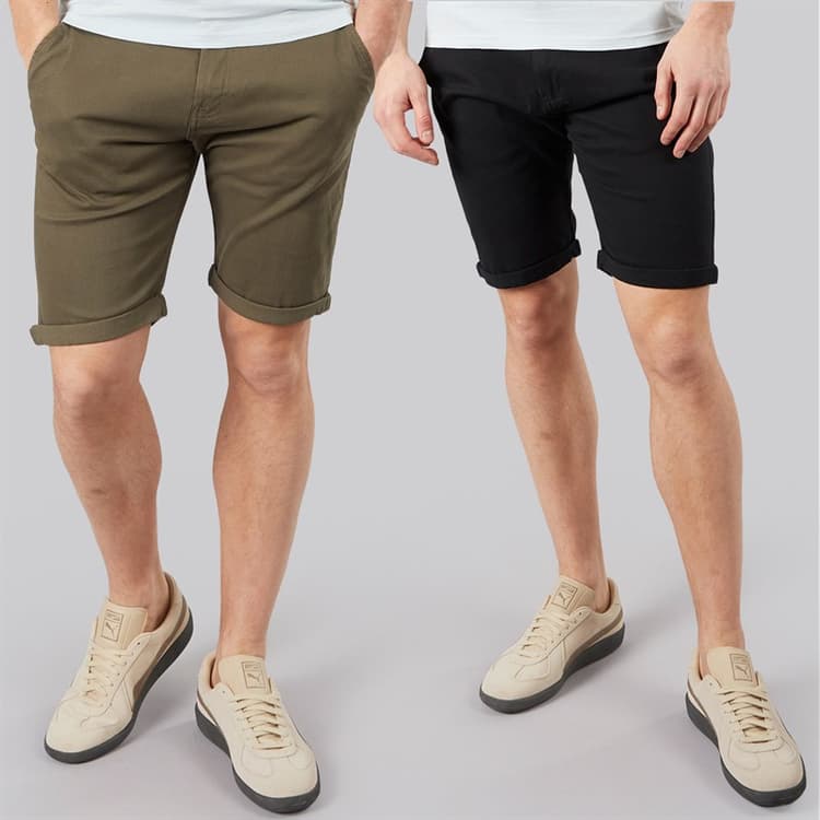 Crosshatch Heren Sinwood Set van 2 Chino Korte Broeken Khaki/Zwart