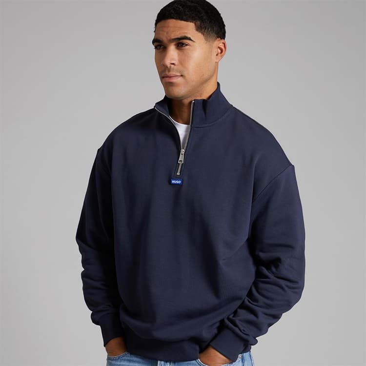 HUGO Heren Neeler Halve Rits Trui Navy