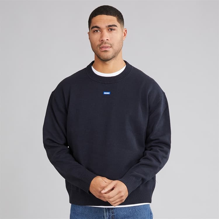 HUGO Heren San Casey Gebreide Trui Navy
