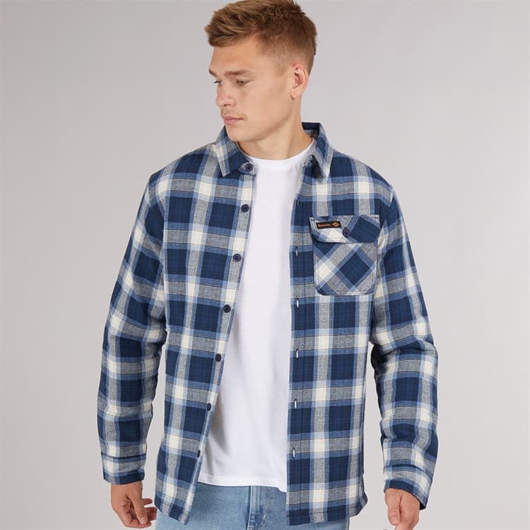 Bench Heren Paddy Langarm Gevoerd Shirt Navy Check