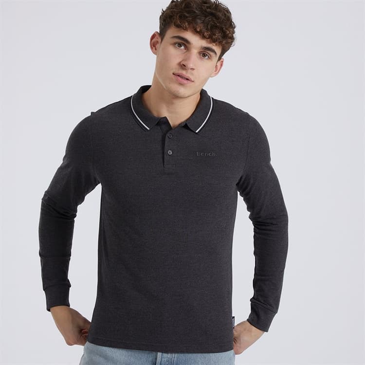 Bench Heren Telles L/S Poloshirt Charcoal Marl