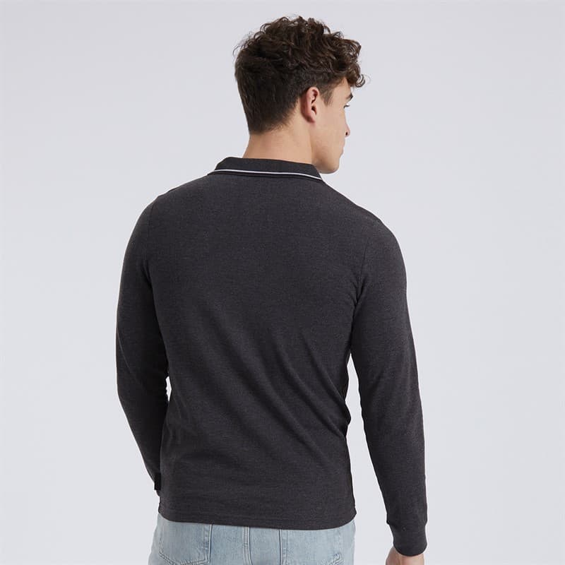 Bench Heren Telles L/S Poloshirt Charcoal Marl - Afbeelding 2