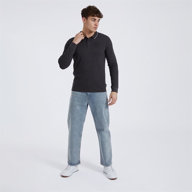 Bench Heren Telles L/S Poloshirt Charcoal Marl - Afbeelding 3