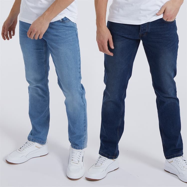 Bench Heren Stuart Set van 2 Rechte Pasvorm Jeans Indigo/Mid Wash
