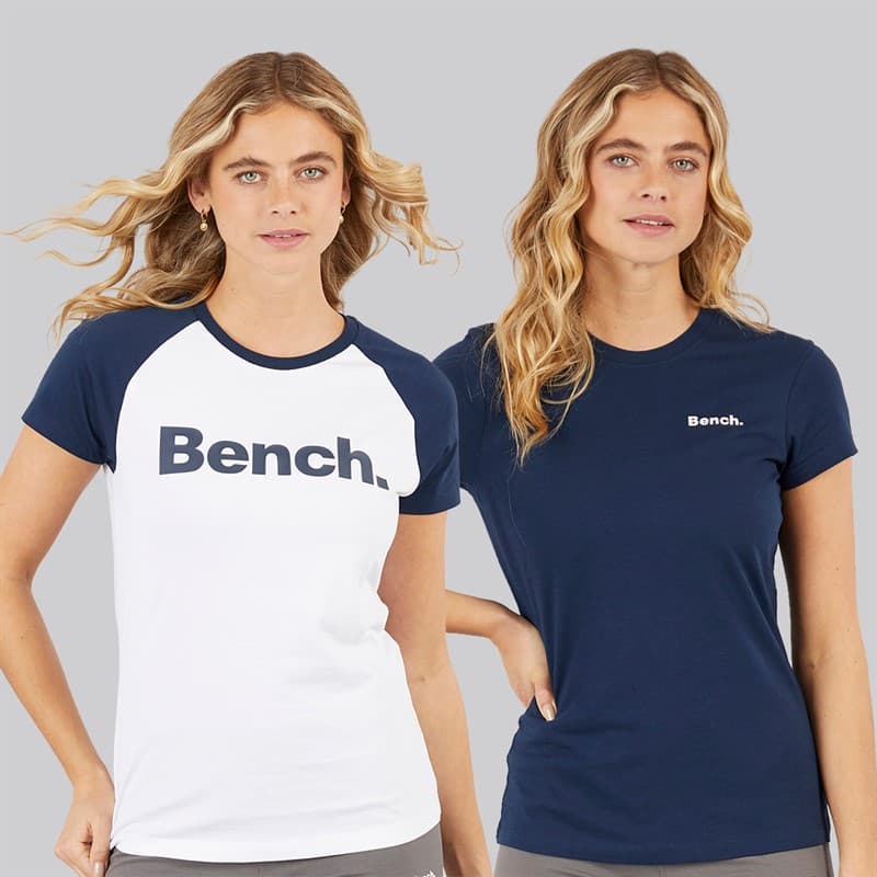 Bench Twee T-shirts Dames Nerissa Wit/Marineblauw - Afbeelding 1