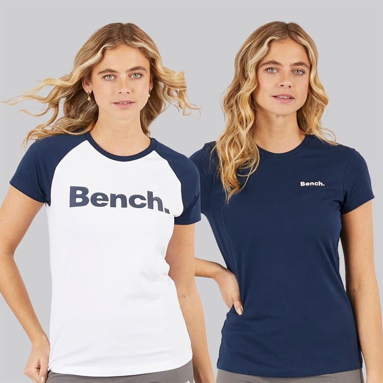 Bench Twee T-shirts Dames Nerissa Wit/Marineblauw