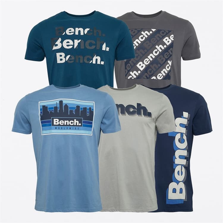 Bench Heren Stordon T-shirts 5-pack Stoftige Turquoise/IJs Grijs/Marine/IJs Blauw/Staal Grijs