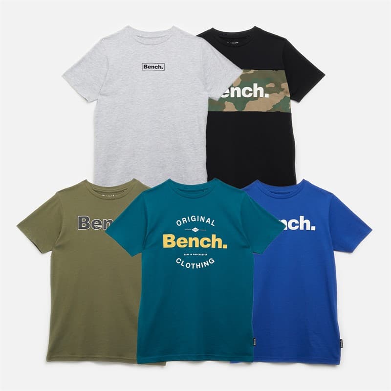 Bench Jongens Soderb Vijf-Pack T-shirts Kobalt/Teal/Grijs Melange/Kaki Groen/Zwart - Afbeelding 1