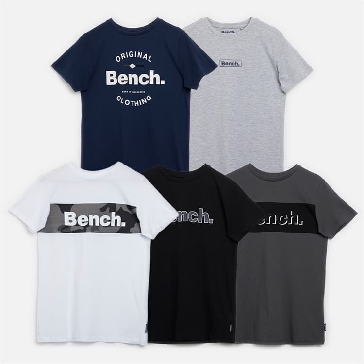 Bench Jongens Commell Set van 5 T-shirts Grijs Gemêleerd / Zwart / Wit / Marineblauw / Donkergrijs