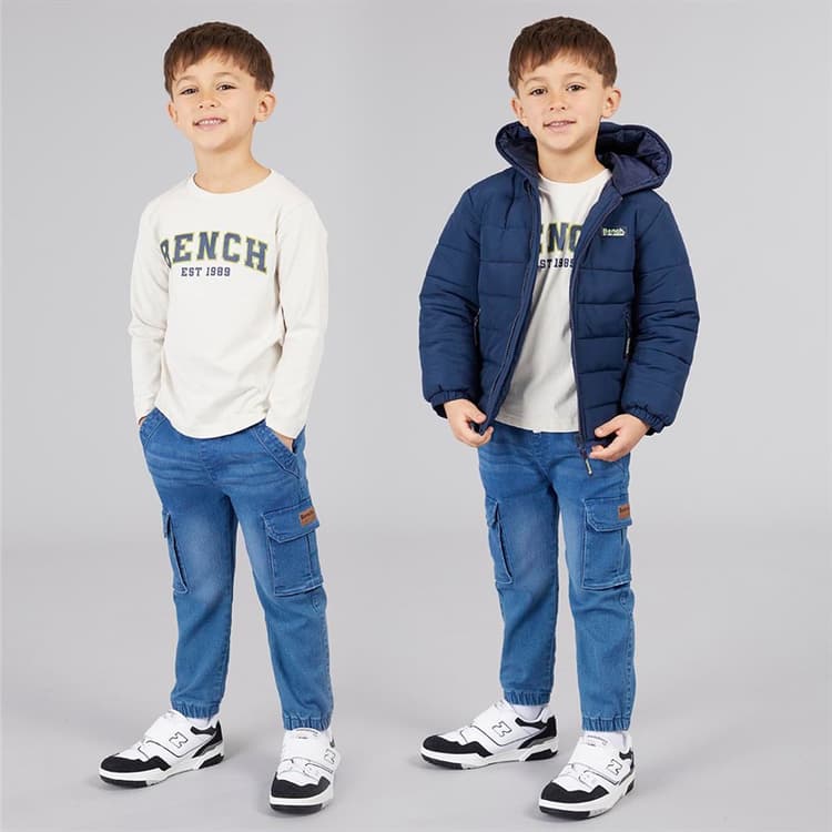 Bench Jongens Puffer Jas T-shirt En Jeans Set Blauw