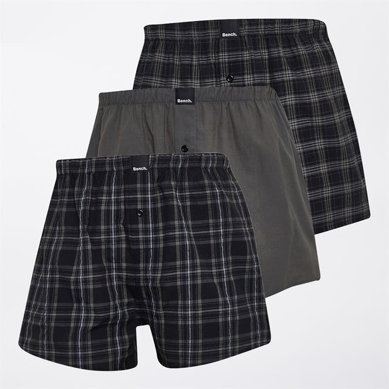 Bench Heren Trylian Drie Pack Geweven Boxershorts Black Check/Dark Grey/Black Check - Afbeelding 1