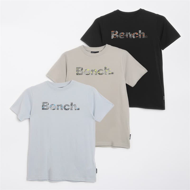 Bench Jongens Lockin Drie Pak T-shirts Frost Grey/Zwart/Blue Aura - Afbeelding 1