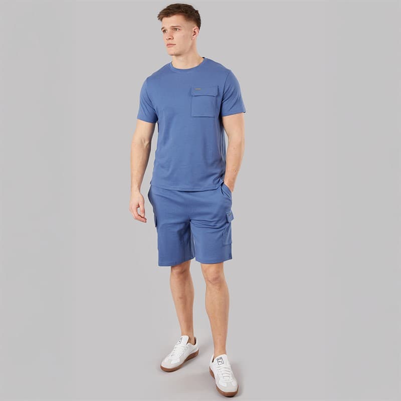 Bench Heren Ludar T shirt En Shorts Set Mid Blue - Afbeelding 4