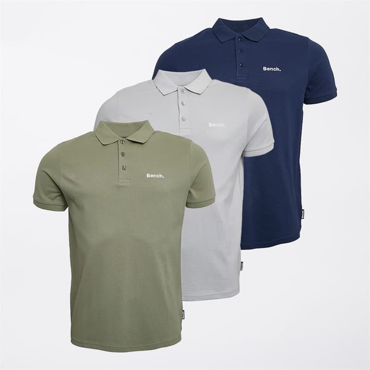 Bench Heren Malmat Drie Pack Polo Shirts Navy/Frost Grey/Sage