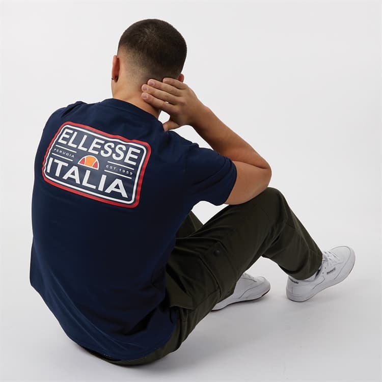 Ellesse Heren Benzina Heritage Rug Logo T-Shirt Marineblauw