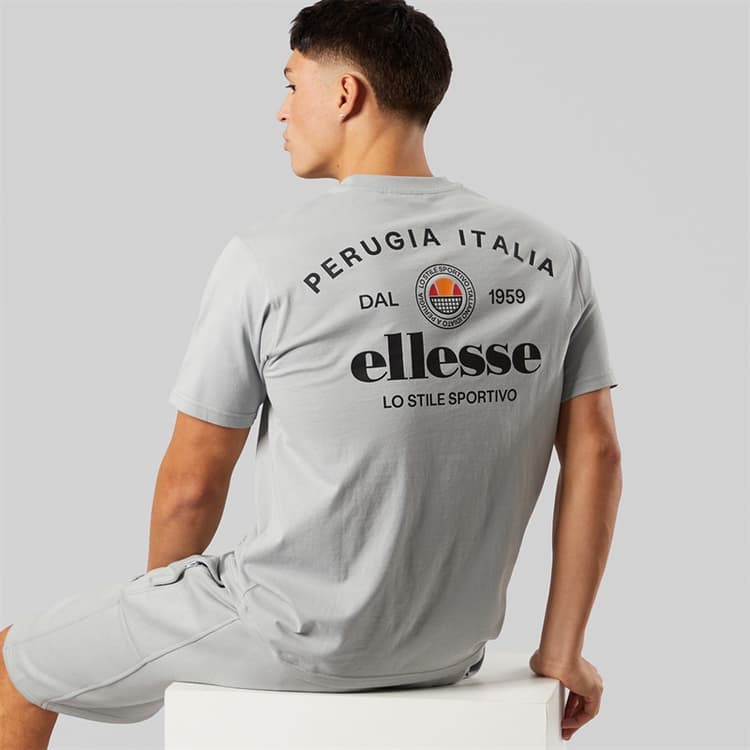 Ellesse Heren Lyon Relaxed Fit T Shirt met Logo op de Rug Grijs