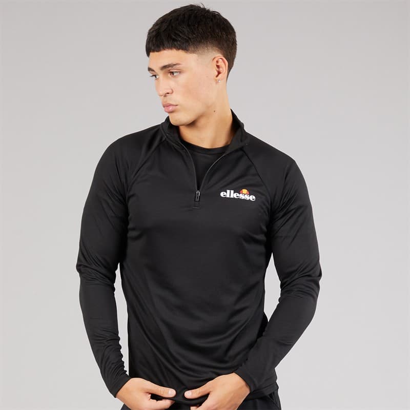 Ellesse Heren Brandon 1/4 Rits Hardloopshirt Zwart - Afbeelding 1