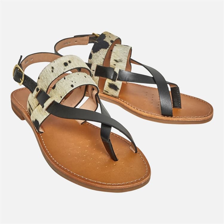 GEOX Dames Maddalusia Platte Sandalen Zwart / Wit