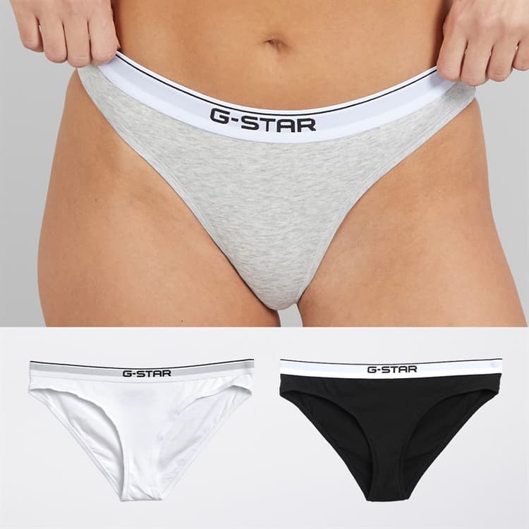 G-STAR Dames Drie Pack Hipster Slips Light Grey Marl/Bright White/Zwart