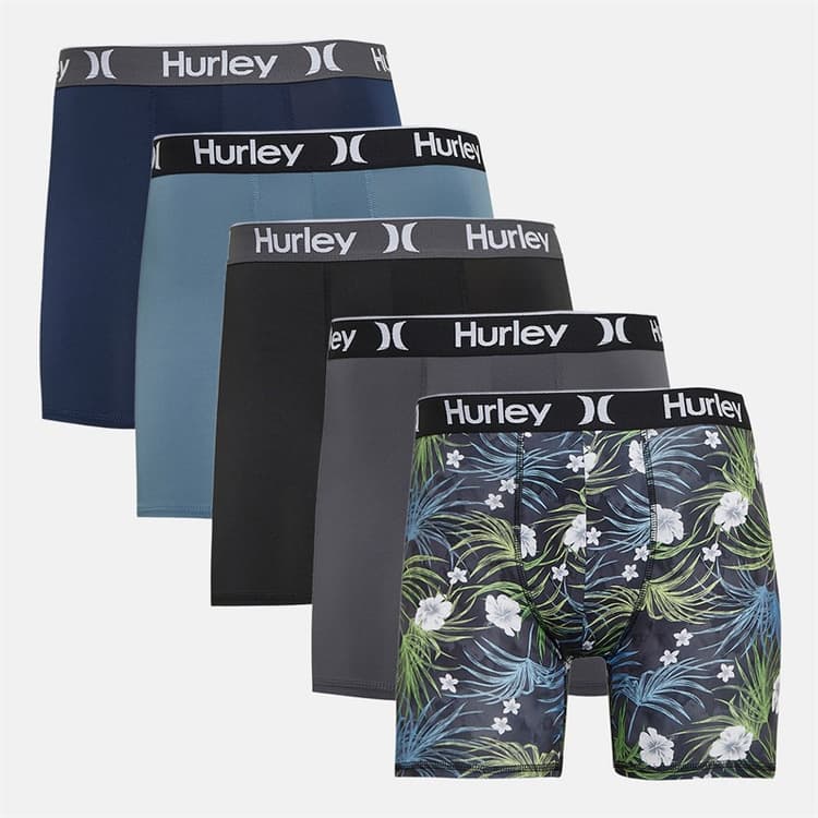 Hurley Heren Regrind Set van 5 Boxer Onderbroeken Zwart / Blauw
