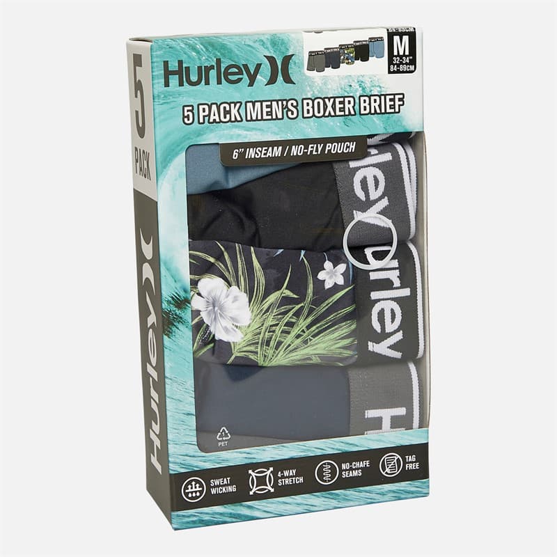 Hurley Heren Regrind Set van 5 Boxer Onderbroeken Zwart / Blauw - Afbeelding 2