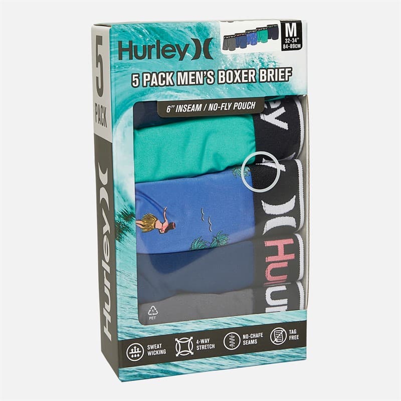 Hurley Heren Regrind Set van 5 Boxer Onderbroeken Blauw - Afbeelding 2