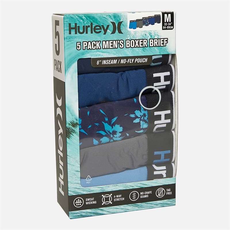 Hurley Heren Regrind Set van 5 Boxer Briefs Helder Blauw - Afbeelding 2