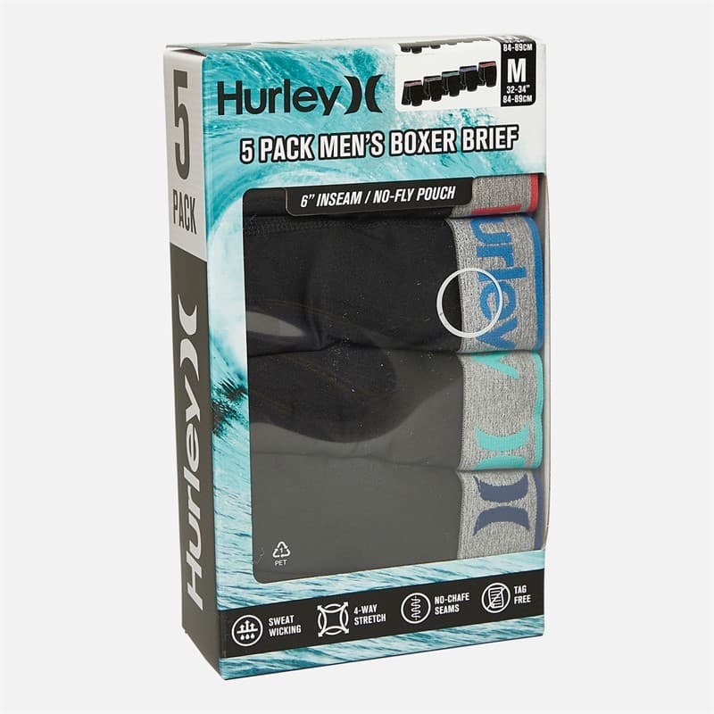 Hurley Heren Set van 5 Boxer Onderbroeken Zwart / Fel - Afbeelding 2