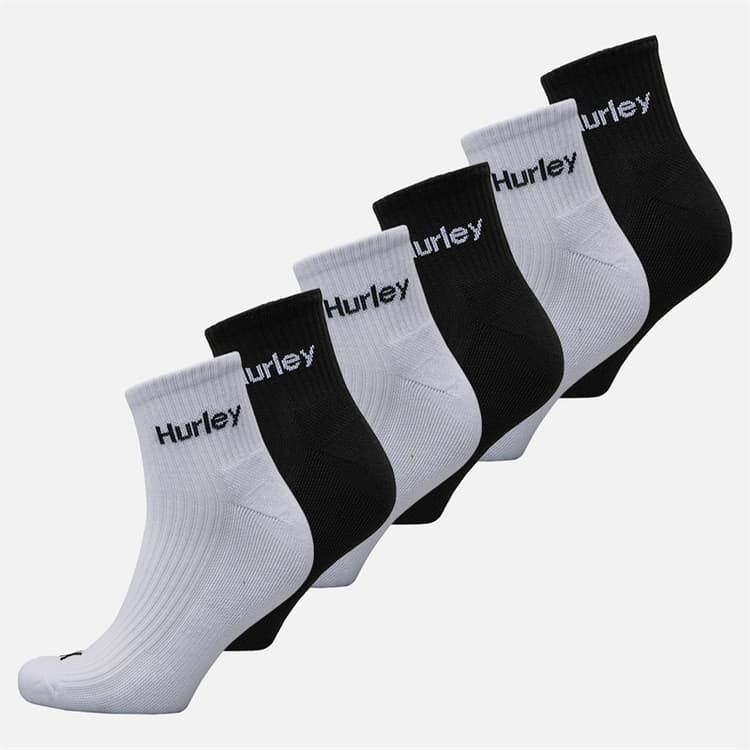 Hurley Heren Six Pack Crew Sokken Wit/Zwart