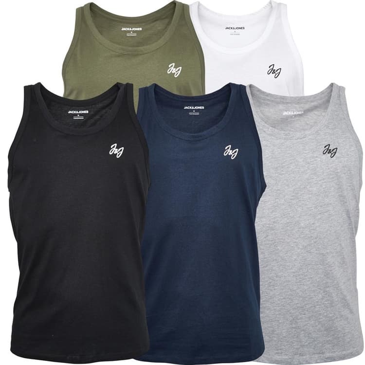 JACK & JONES Heren Joseph Vijf-Pack Vesten Navy/Wit/Grijs/Khaki/Zwart