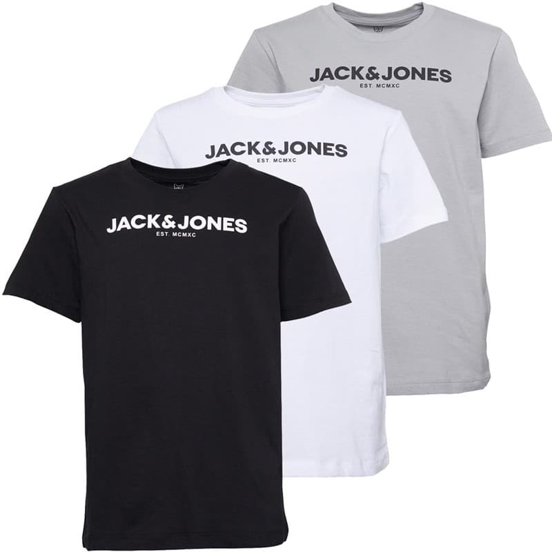 JACK & JONES Jongens Harry Driepack T-shirts Wit/Zwart/Grijs - Afbeelding 1