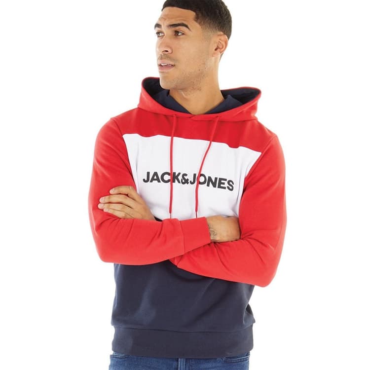 JACK & JONES Hoodie met logo blokkering Tango rood heren