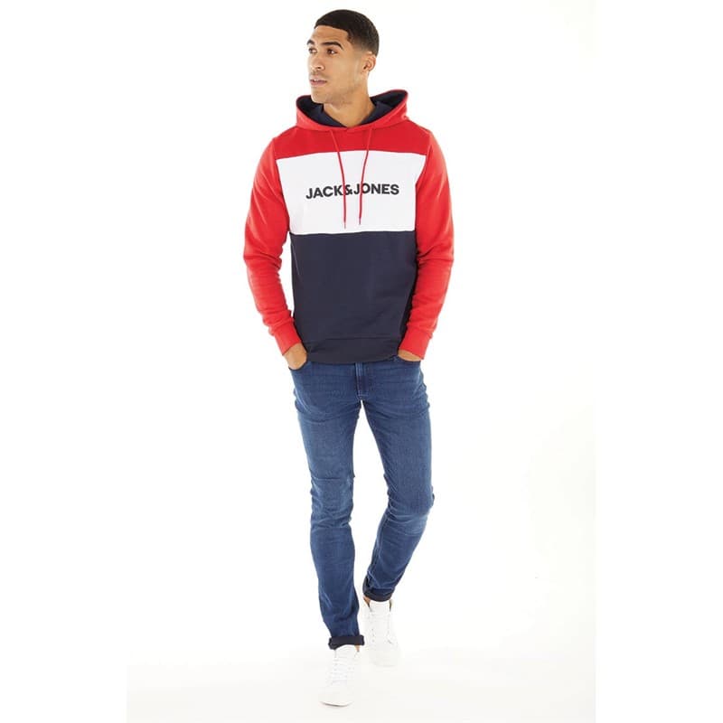 JACK & JONES Hoodie met logo blokkering Tango rood heren - Afbeelding 3