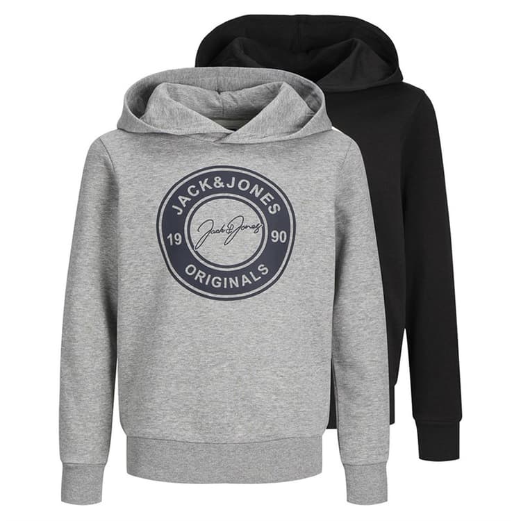JACK & JONES Jongens Thomas Hoodie Tweepack Lichtgrijs Melange/Zwart