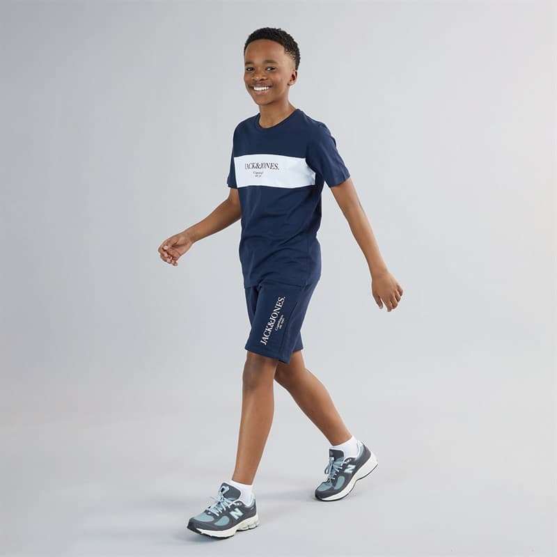 JACK & JONES Jongens Chester T-shirt En Shorts Set Navy Blazer/Wit - Afbeelding 3