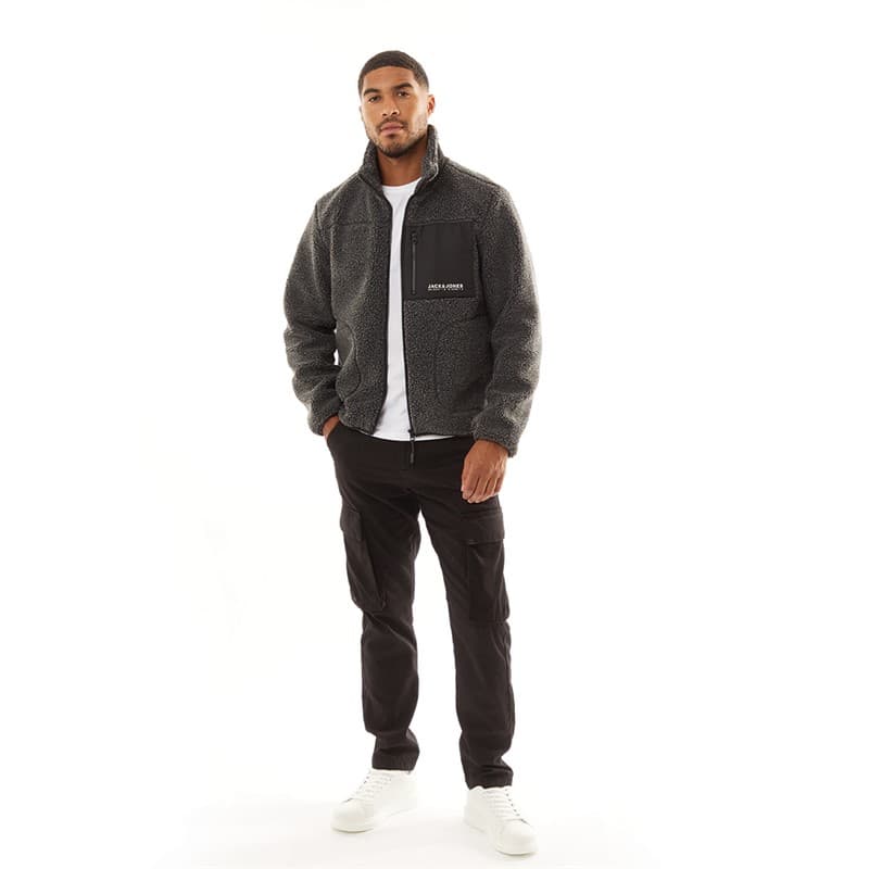 JACK & JONES Heren Vesterbro Teddy Jas Grijs Melange - Afbeelding 3