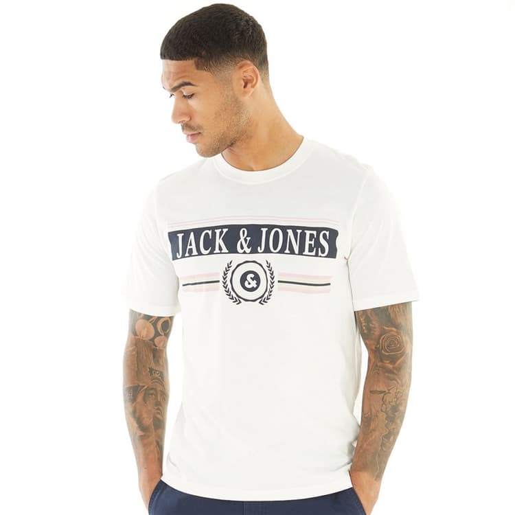 JACK & JONES Heren Flowers T-shirts Ecru
